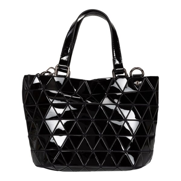 Geo Handtasche schwarz glänzend- Handtasche, Shopper klein, Kunststoff