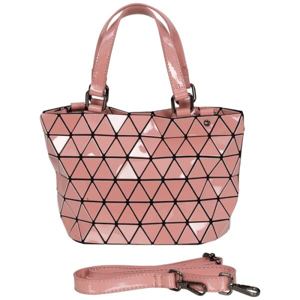 Geo Handtasche rosa glänzend- Handtasche, Shopper klein, Kunststoff