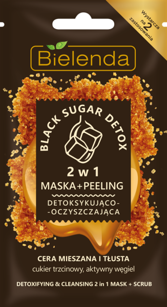 Bielenda Black Sugar Detox - Gesichtsmaske + Peeling 2 in 1 bei  unreiner, fettiger und Mischhaut- 8 g