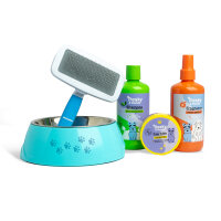 Tresky & Friends Hunde Wellness Set 5 teilig, Shampoo, Parfüm, Pfotenbalsam, Bürste und Fressnapf
