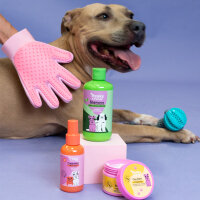Tresky & Friends Hunde Wellness Geschenkset 5 teilig, Shampoo, Parfüm, Pfotenbalsam, Bürstenhandschuh und Seilspielzeug