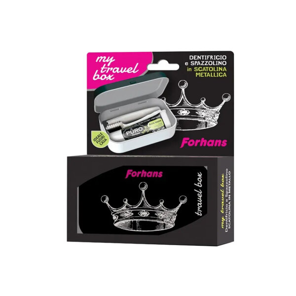 Forhans PURO Edition Reiseset Black Crown(schwarze Krone)- Reisezahnbürste, Black4White Zahnpasta und Metallbox #1 #1