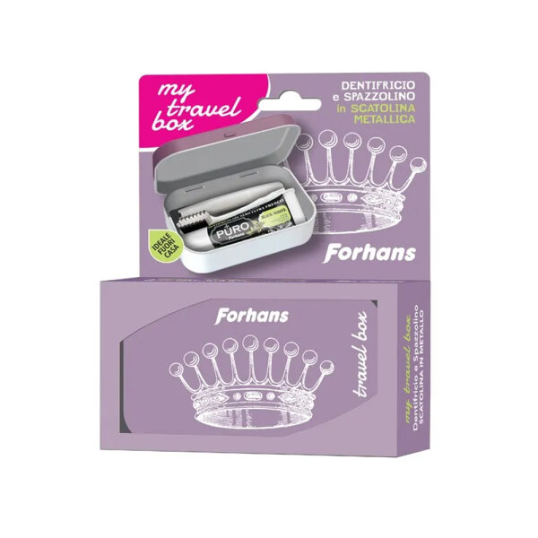 Forhans PURO Edition Reiseset Pink Crown( rosa Krone)- Reisezahnbürste, Black4White Zahnpasta und Metallbox #1 #1 #1