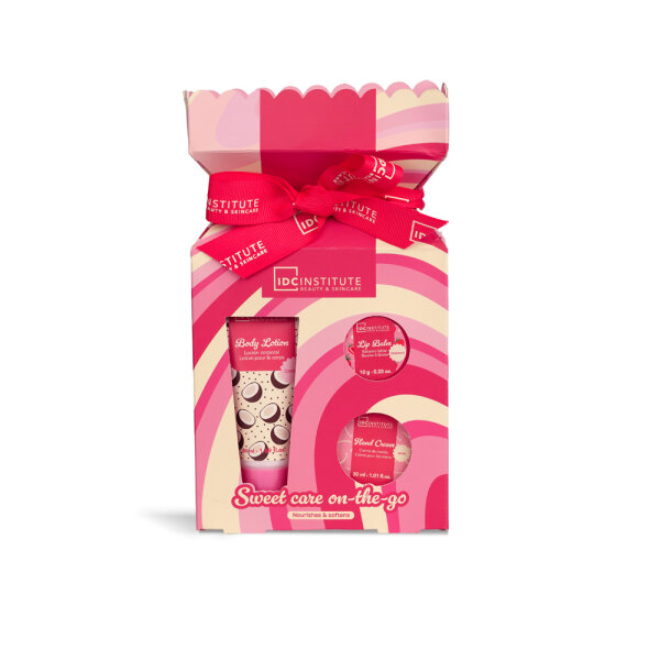 IDC Sweet Swirl Candy Care Set 3 teilig  - Handcreme 30ml Lipbalm 10g und Bodylotion 50ml Kokosnuss