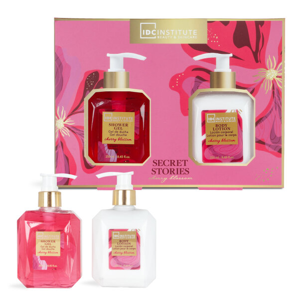 IDC Secret Stories Shower Duo 2 teilig  - Dusch Gel 250ml Bodylotion 250ml Duftnote Cherry Blossom